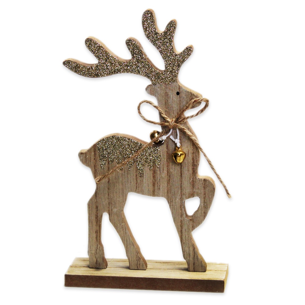 Jelen dřevo 25,5cm natur zlatá